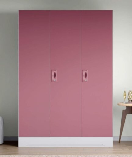 Interio by Godrej Slimline 3-Door Steel Almirah | Cupboard for Clothes, Royal Ivory and Dusty Rose, 1-Year Warranty, 7 Shelves, 1 Locker  OPEN BOX
