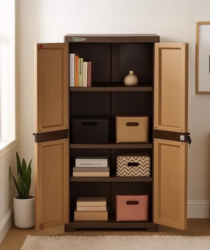 Nilkamal SpaceMax 4 Shelves Plastic Bookshelf with 3-Year Warranty| Multipurpose Storage Cabinet & Book Rack for Home | Durable, Waterproof, Easy-Clean | Living Room & Bedroom Organiser |Sandy Brown