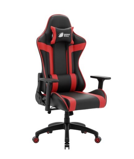 Green Soul Raptor 2.0 Racing Edition Ergonomic Gaming Chair with Premium PU Leather, Adjustable Neck & Lumbar Pillow, 3D Adjustable Armrests & Heavy Duty Nylon Base (Black & Red)