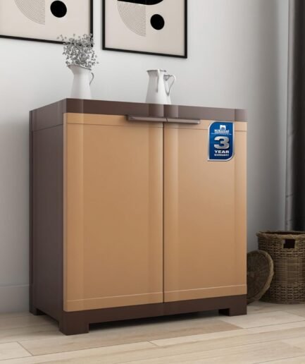 Nilkamal Freedom Mini Medium (FMS) Compact Plastic Kids Mini Storage Cabinet|2 Doors Cupboard|Multipurpose Storage Suitable for Kids Room and Home|Sandy & Dark Brown
