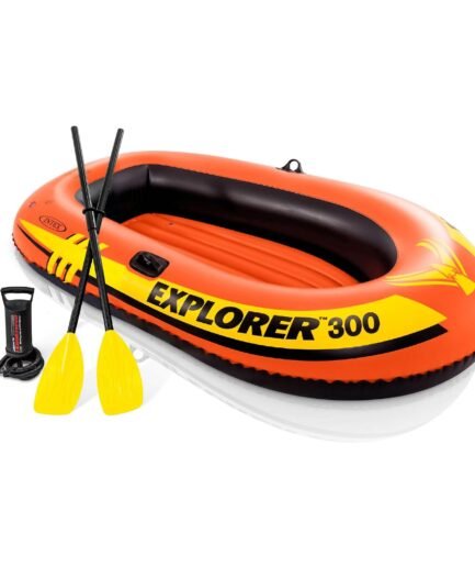 Intex Explorer 300, 3-Person Inflatable Boat Set with French Oars and High Output Air Pump