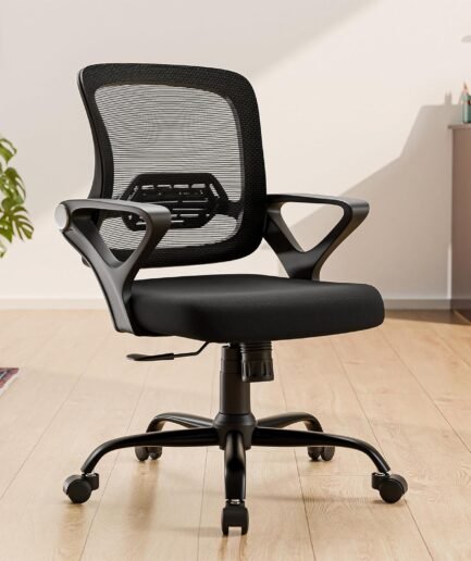 Green Soul Pebble Office Chair, Mid Back Mesh Ergonomic Home Office Desk Chair with Comfortable & Spacious Seat, Tilt Lock Mechanism & Heavy Duty Metal Base (Black)