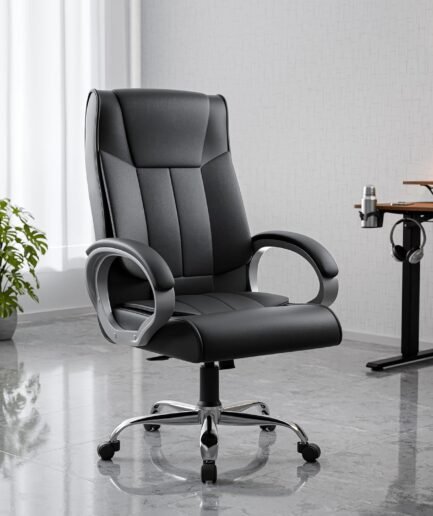 Green Soul Kiev Orthopedic Boss Chair | Leatherette Office Chair | Ergonomic Executive Chair with Spacious Cushioned Seat | Heavy Duty Metal Base | Rocking Function (Black)